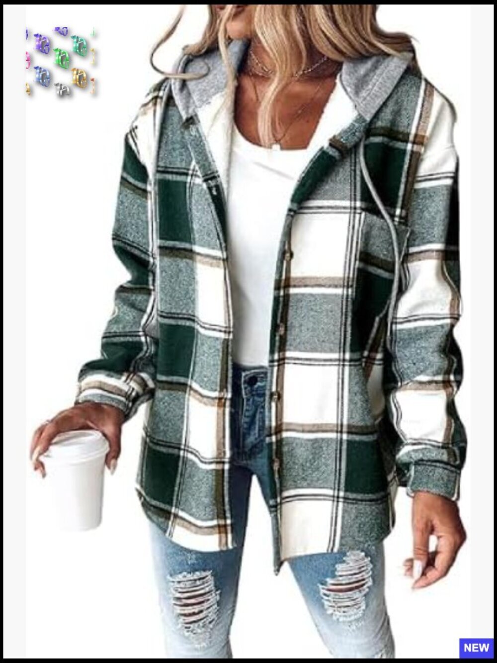 Lightweight Plaid Shacket Fleece Lined Hooded Long Sleeve Jacket